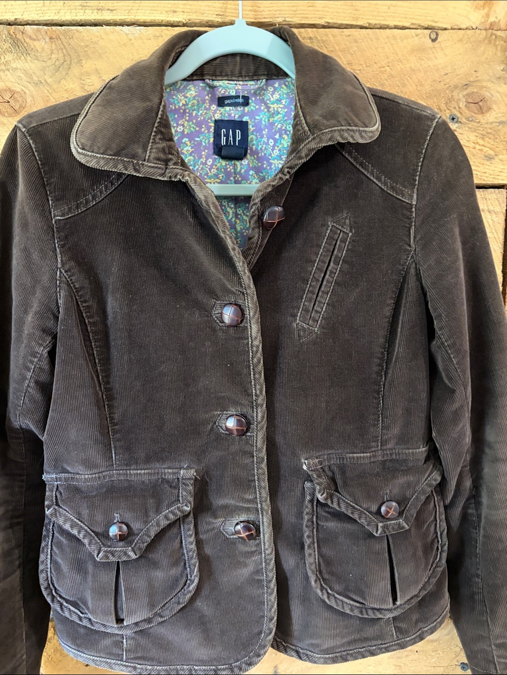 GAP Dark Brown Corduroy Jacket with Floral Interior VTG